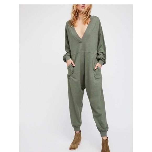 Free People Pants - free people intimately free just because green slouchy jumpsuit size small EUC